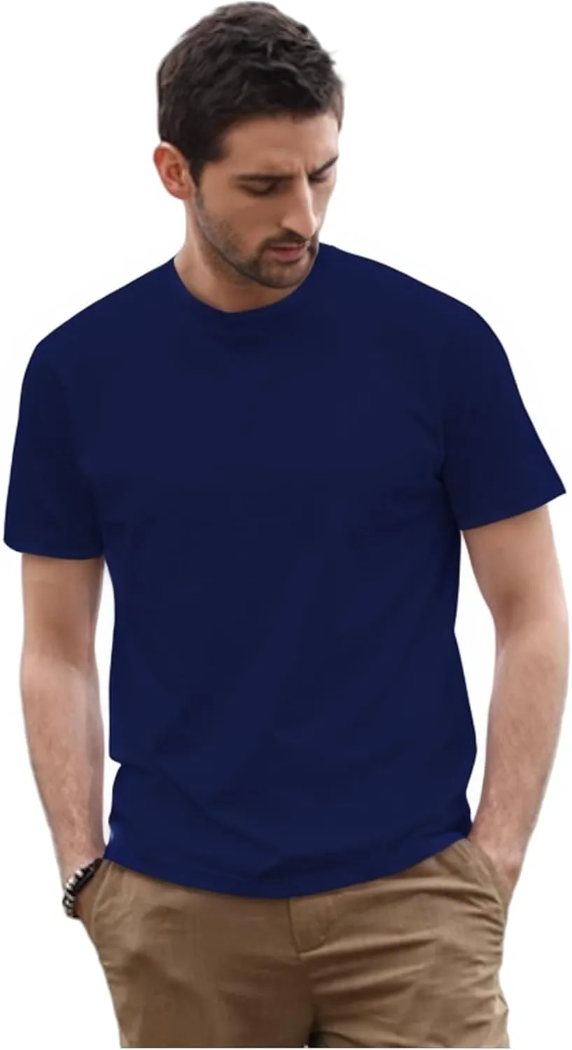 100% Cotton Men's Plain Short Sleeve Crew Neck T-Shirt, Regular Fit Casual T Shirt Tops, Basic Tees, Tshirt