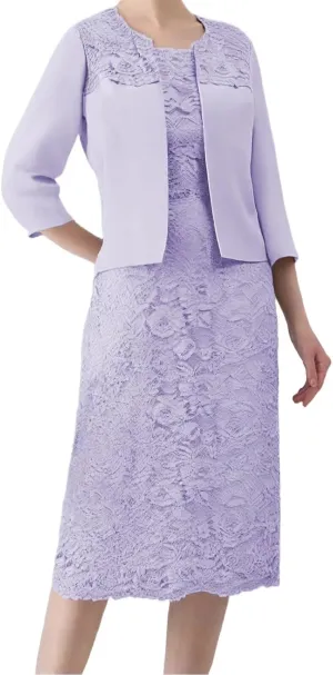 2 Pieces Mother of The Bride Dresses for Wedding with Jacket Formal Dress Applique Tea Length Evening Gown