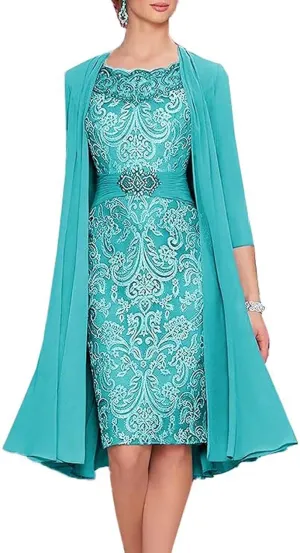 2 Pieces Tea Length Mother of The Bride Dresses for Wedding Long Formal Dress Elegant Evening Gowns with Jacket