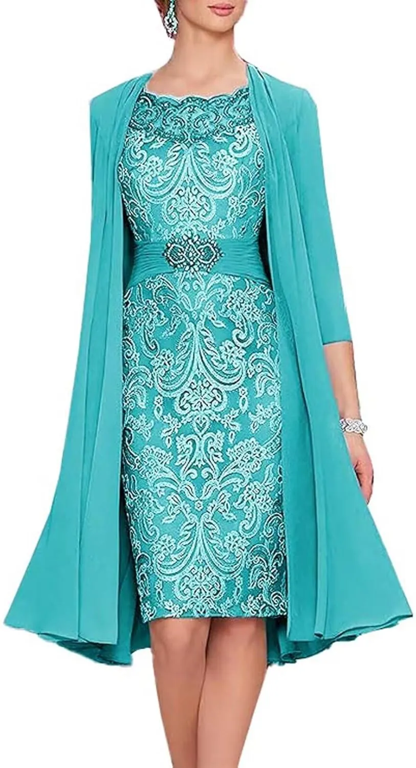2 Pieces Tea Length Mother of The Bride Dresses for Wedding Long Formal Dress Elegant Evening Gowns with Jacket