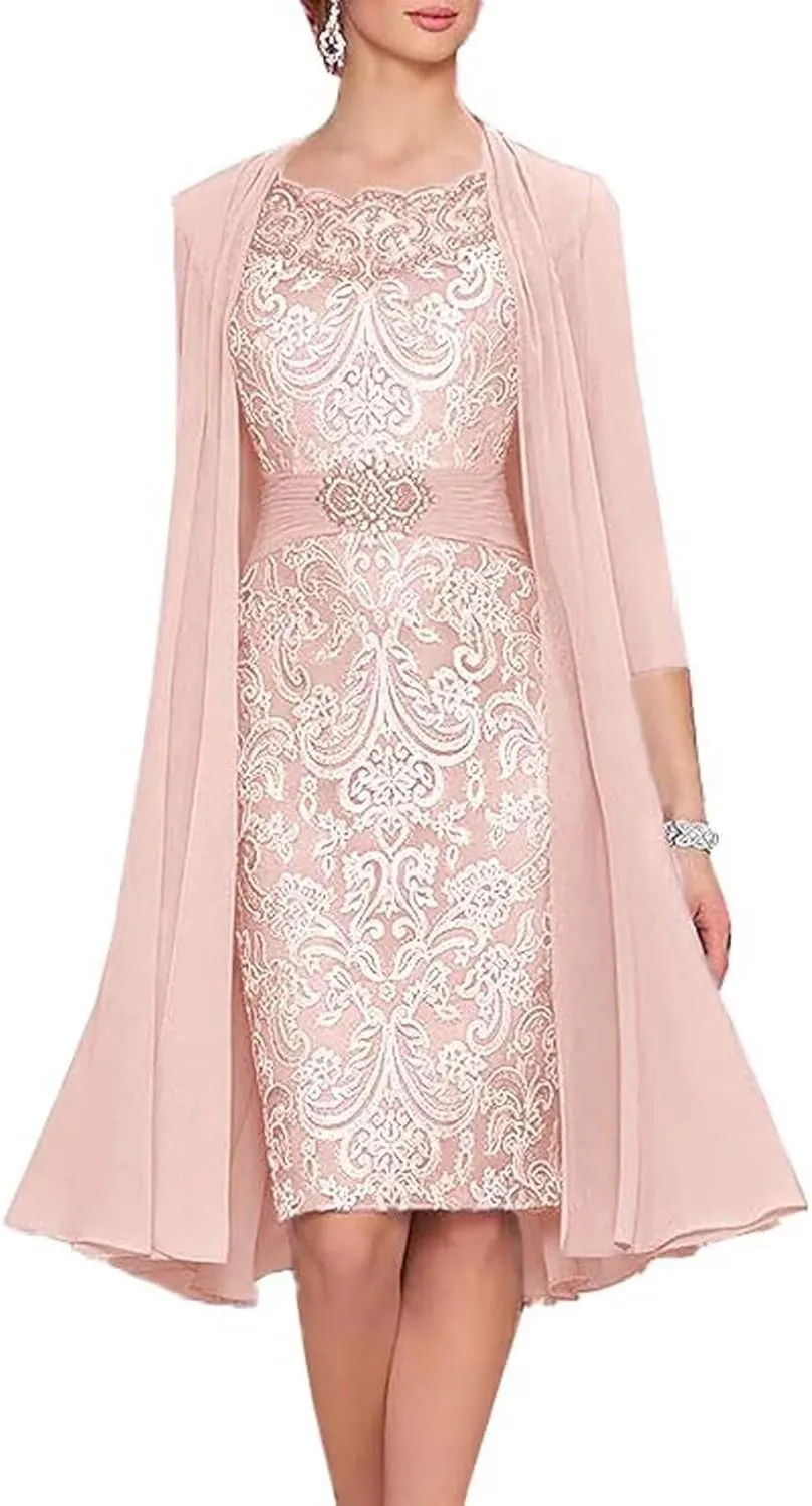 2 Pieces Tea Length Mother of The Bride Dresses for Wedding Long Formal Dress Elegant Evening Gowns with Jacket