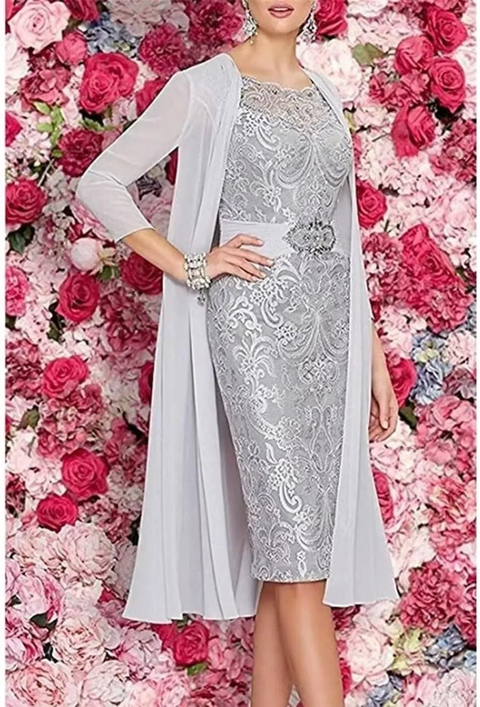 2 Pieces Tea Length Mother of The Bride Dresses for Wedding Long Formal Dress Elegant Evening Gowns with Jacket