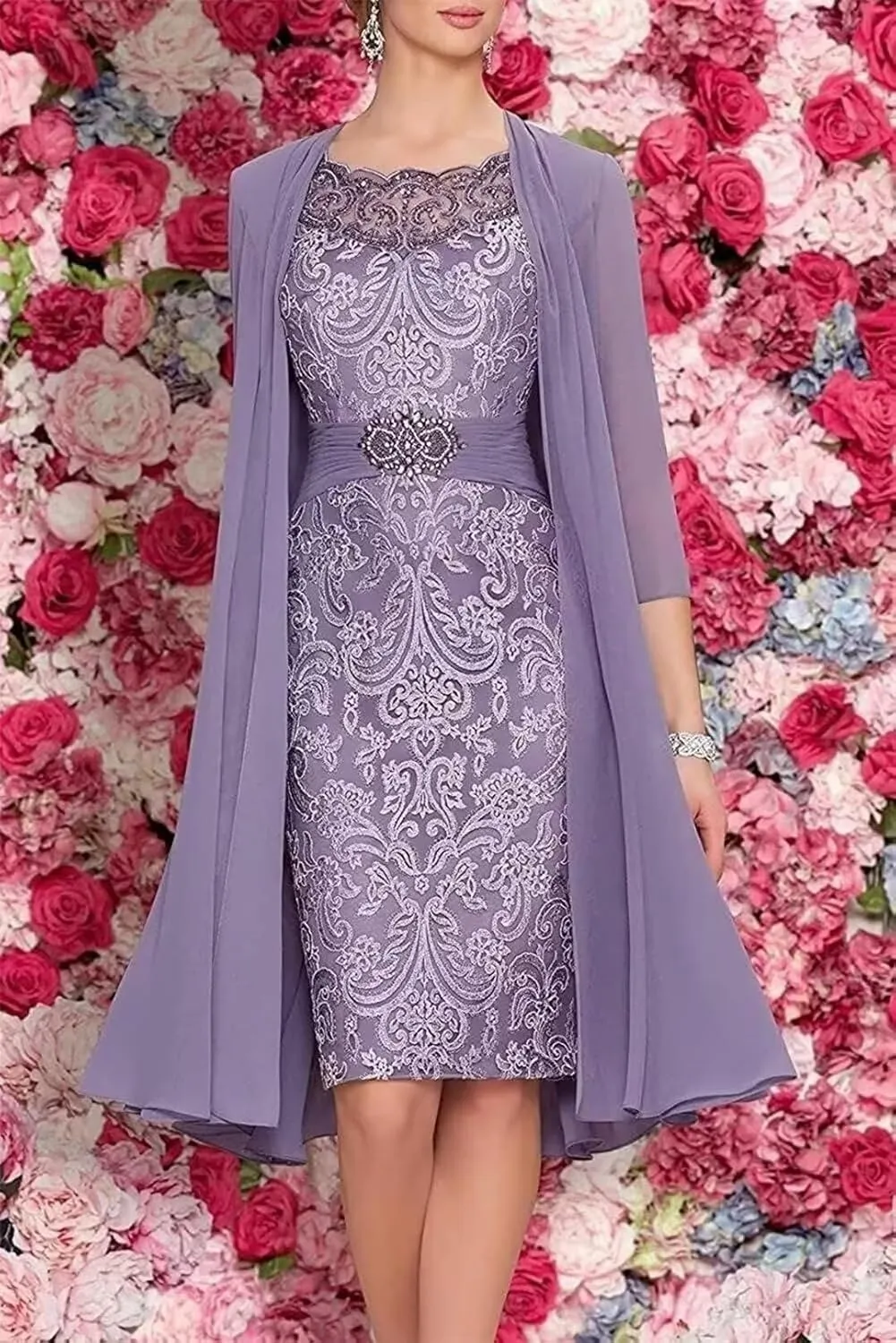 2 Pieces Tea Length Mother of The Bride Dresses for Wedding Long Formal Dress Elegant Evening Gowns with Jacket
