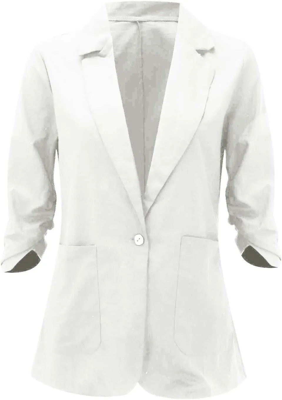 2024 Summer Linen Blazer Women 3/4 Ruched Sleeve Summer Lightweight Breathable Casual Work Office Jacket with Pocket
