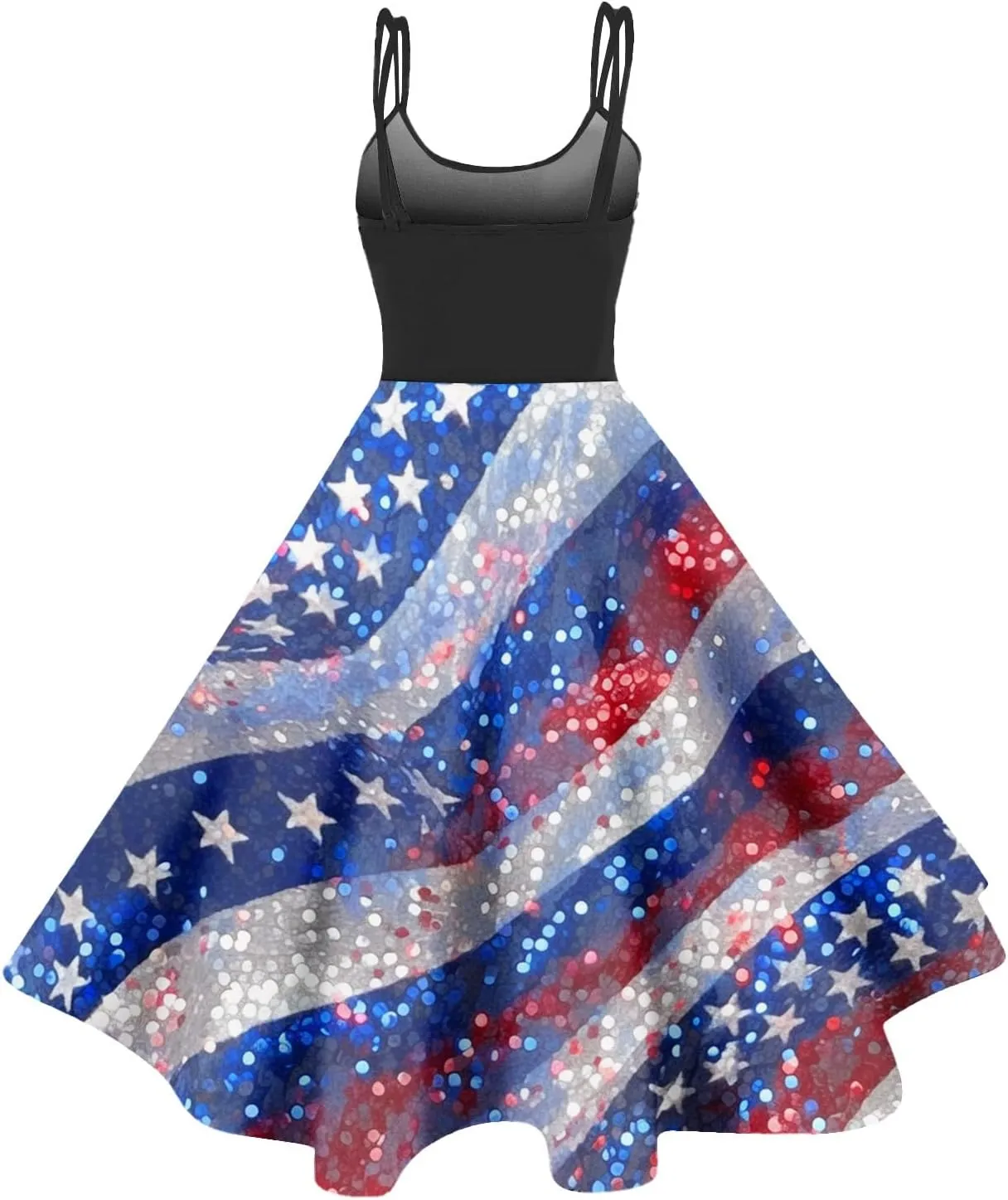 4Th of July Dress for Women Midi Red White and Blue Dresses Spaghetti Strap USA Flag Dress Holiday Festival Dresses