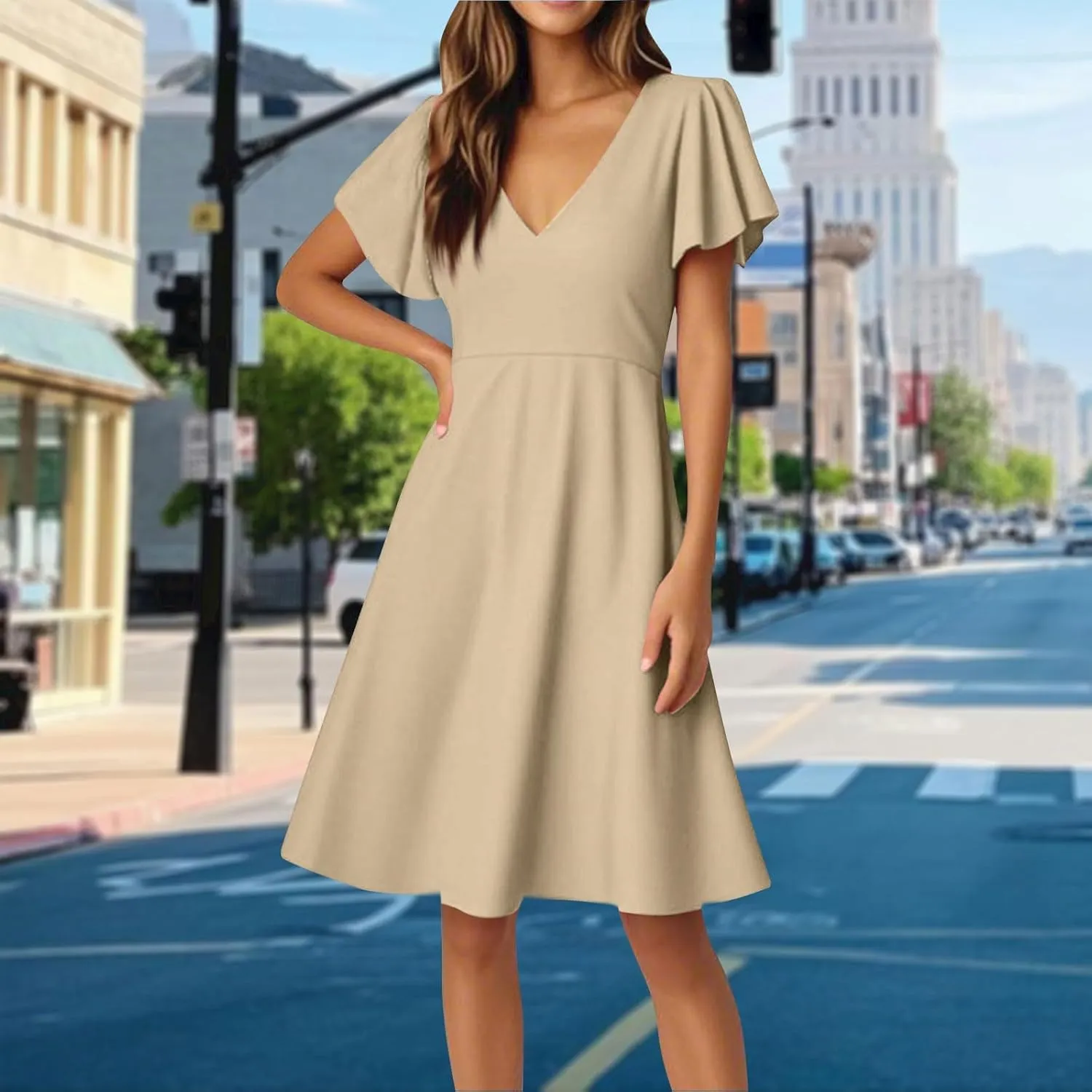 4Th of July Summer Midi Dress Women Patriotic V Neck Short Sleeve A Line Red White and Blue Dress American Flag Outfits