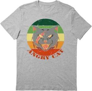 Angry Cat Retro Sunset T-Shirt, Love Angry Cat Retro Sunset T-Shirt, Funny Angry Cat Retro Sunset T-Shirt, Gift Angry Cat Retro Sunset T-Shirt Gray