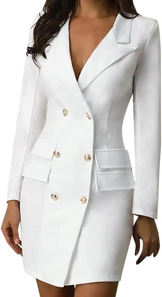 Aniywn Ladies Bodycon Blazer Dress Women Slim Fit Pinstripe Patchwork Bodycon Dress Suit Sets