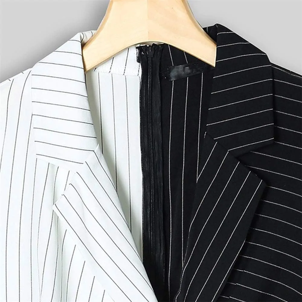 Aniywn Ladies Bodycon Blazer Dress Women Slim Fit Pinstripe Patchwork Bodycon Dress Suit Sets