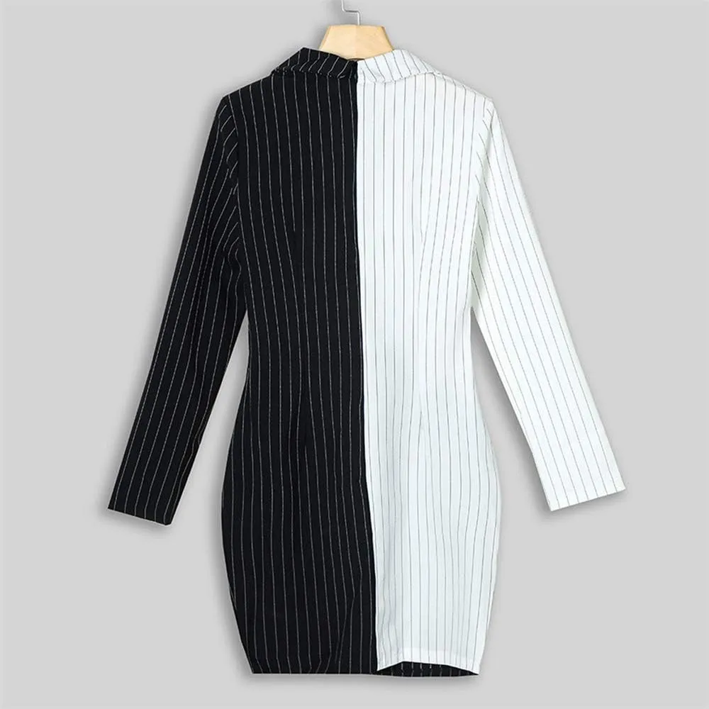 Aniywn Ladies Bodycon Blazer Dress Women Slim Fit Pinstripe Patchwork Bodycon Dress Suit Sets