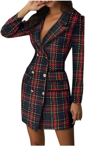 Aniywn Ladies Bodycon Blazer Dress Women Slim Fit Pinstripe Patchwork Bodycon Dress Suit Sets