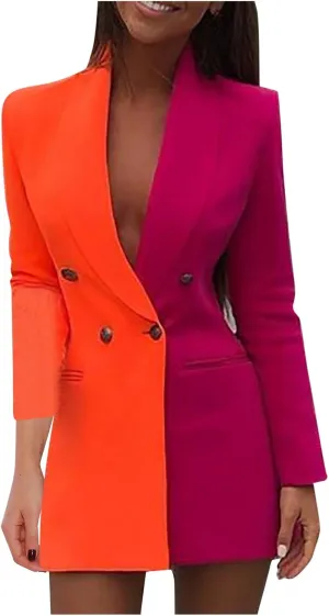 Aniywn Ladies Bodycon Blazer Dress Women Slim Fit Pinstripe Patchwork Bodycon Dress Suit Sets