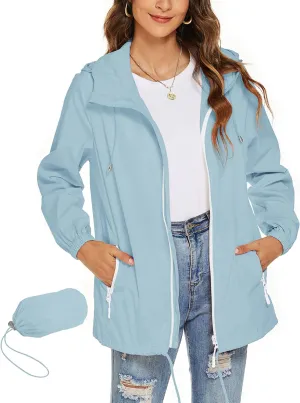Avoogue Womens Waterproof Raincoat Breathable Lightweight Rain Jacket Hooded Rain Coat Outdoor Active Windbreaker with Pocket