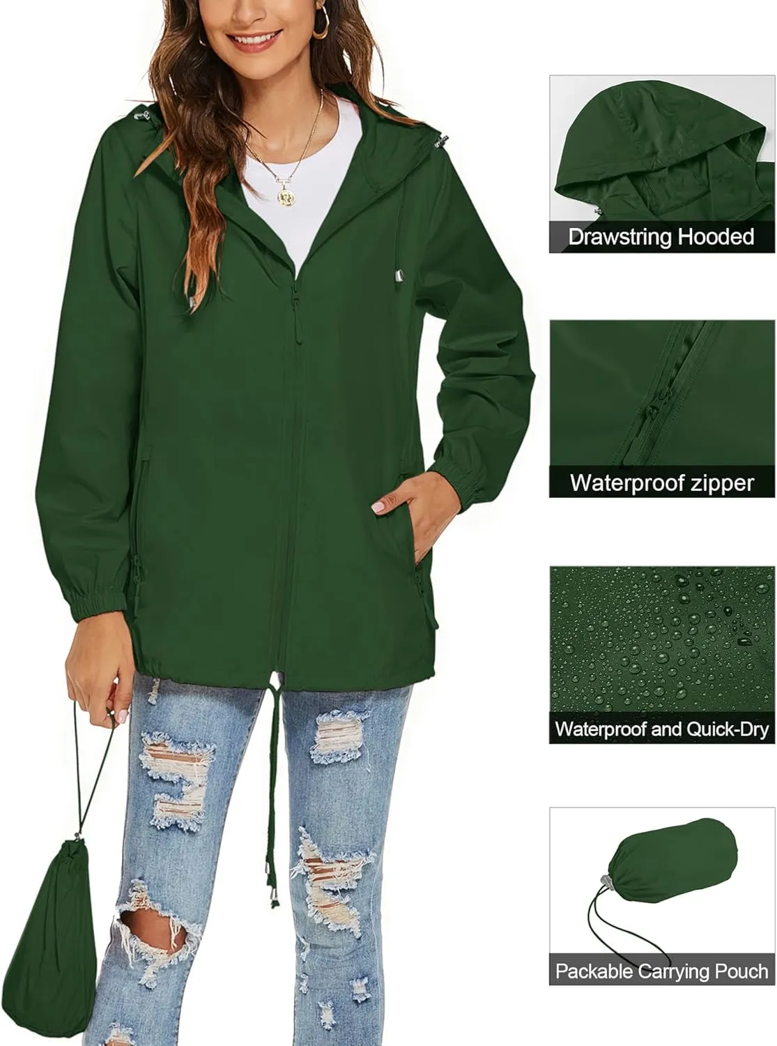 Avoogue Womens Waterproof Raincoat Breathable Lightweight Rain Jacket Hooded Rain Coat Outdoor Active Windbreaker with Pocket