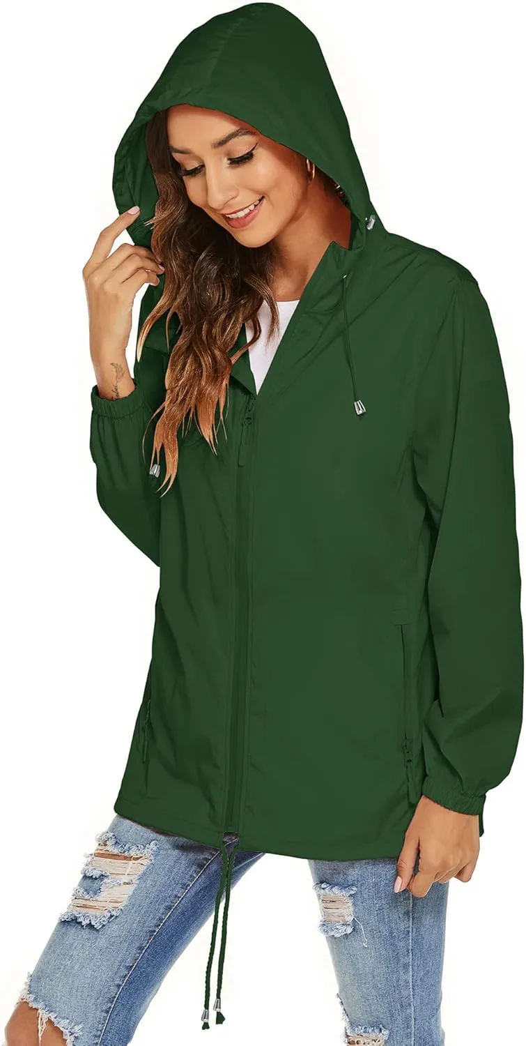 Avoogue Womens Waterproof Raincoat Breathable Lightweight Rain Jacket Hooded Rain Coat Outdoor Active Windbreaker with Pocket