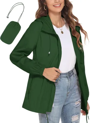 Avoogue Womens Waterproof Raincoat Breathable Lightweight Rain Jacket Hooded Rain Coat Outdoor Active Windbreaker with Pocket