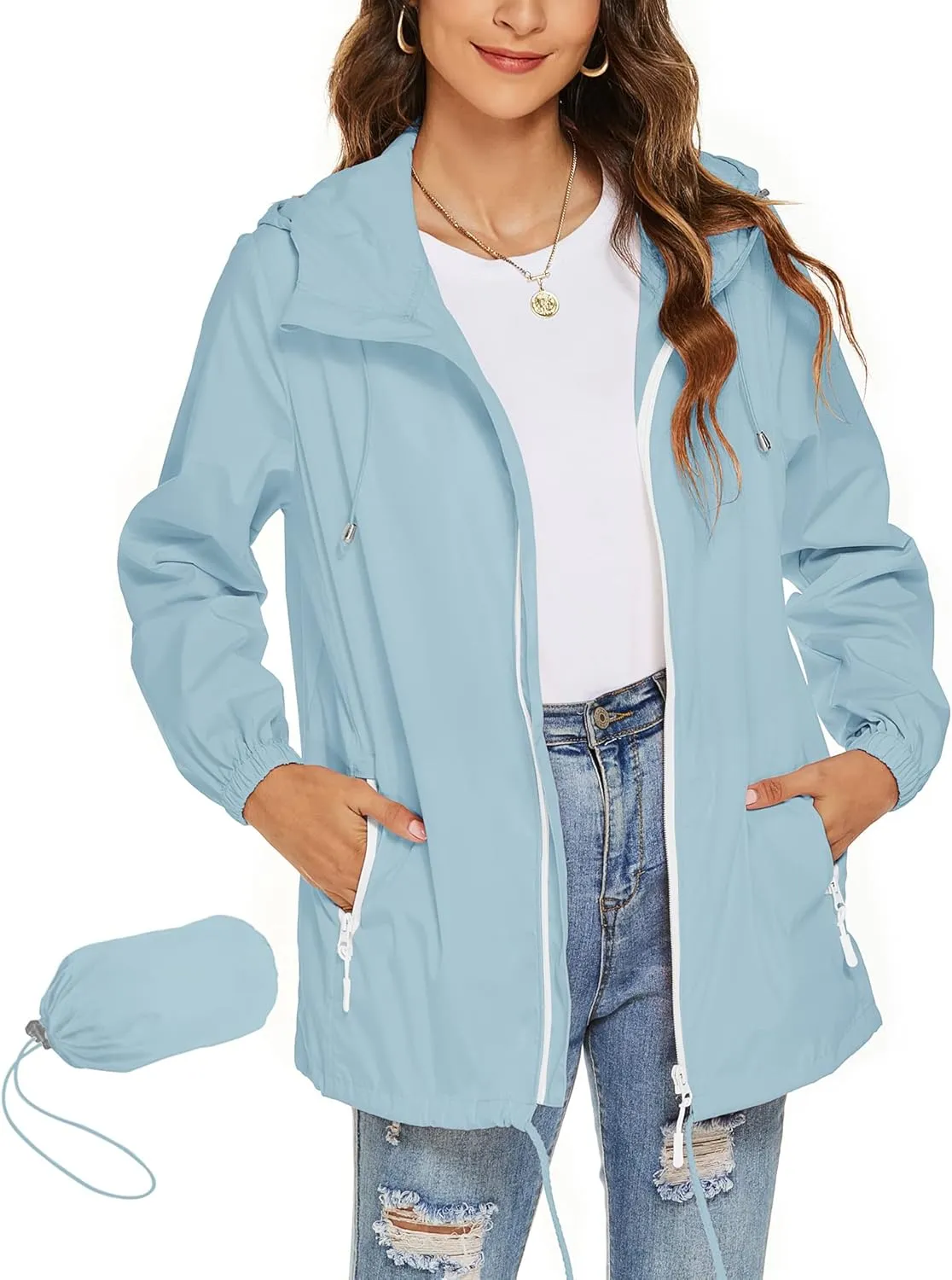 Avoogue Womens Waterproof Raincoat Breathable Lightweight Rain Jacket Hooded Rain Coat Outdoor Active Windbreaker with Pocket