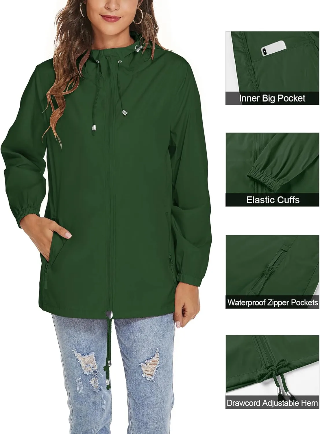 Avoogue Womens Waterproof Raincoat Breathable Lightweight Rain Jacket Hooded Rain Coat Outdoor Active Windbreaker with Pocket