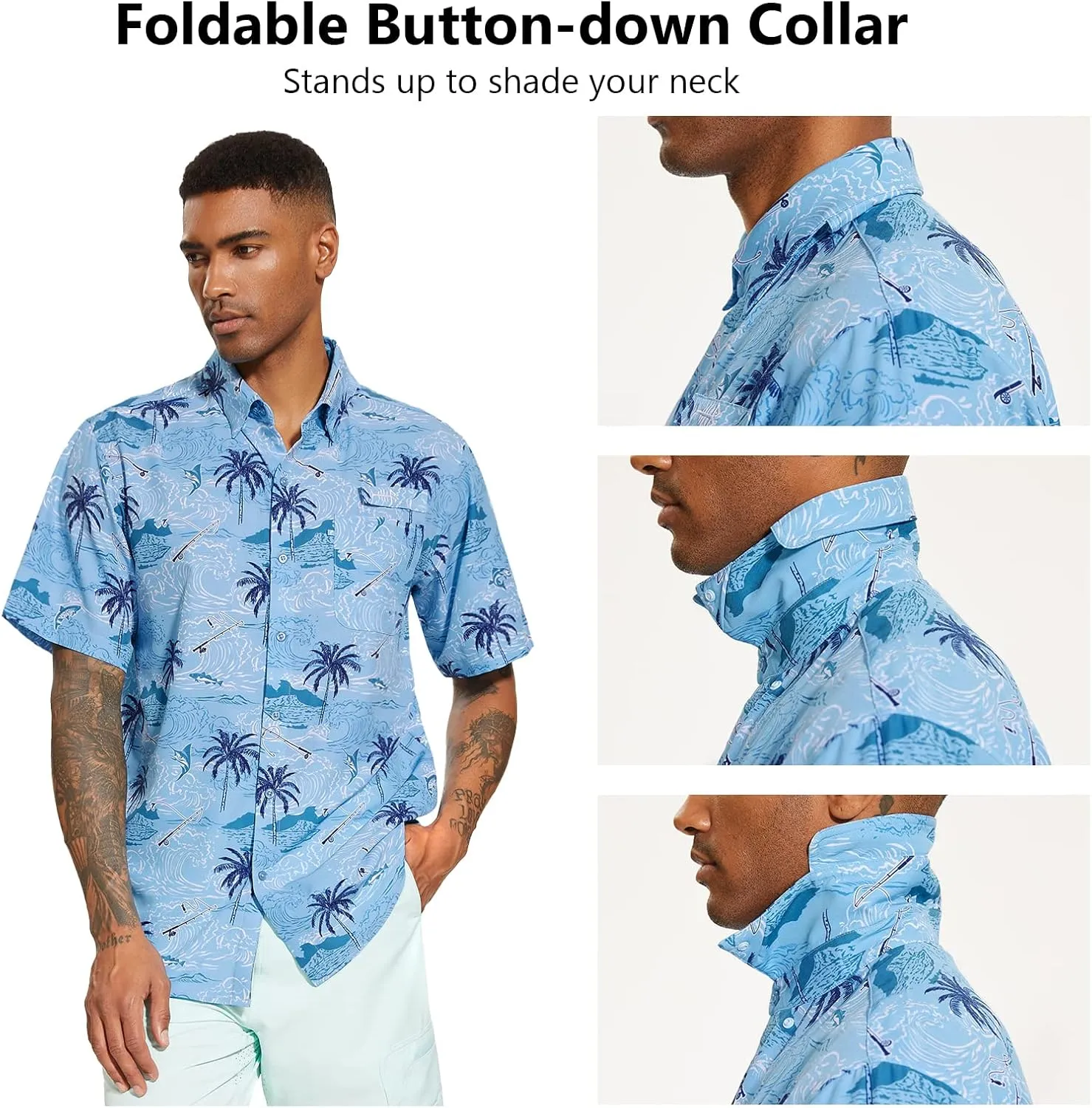 BASSDASH Men's UPF 50  Short Sleeve Button Down Fishing Shirt Breathable Lightweight for Outdoors Hiking Camping