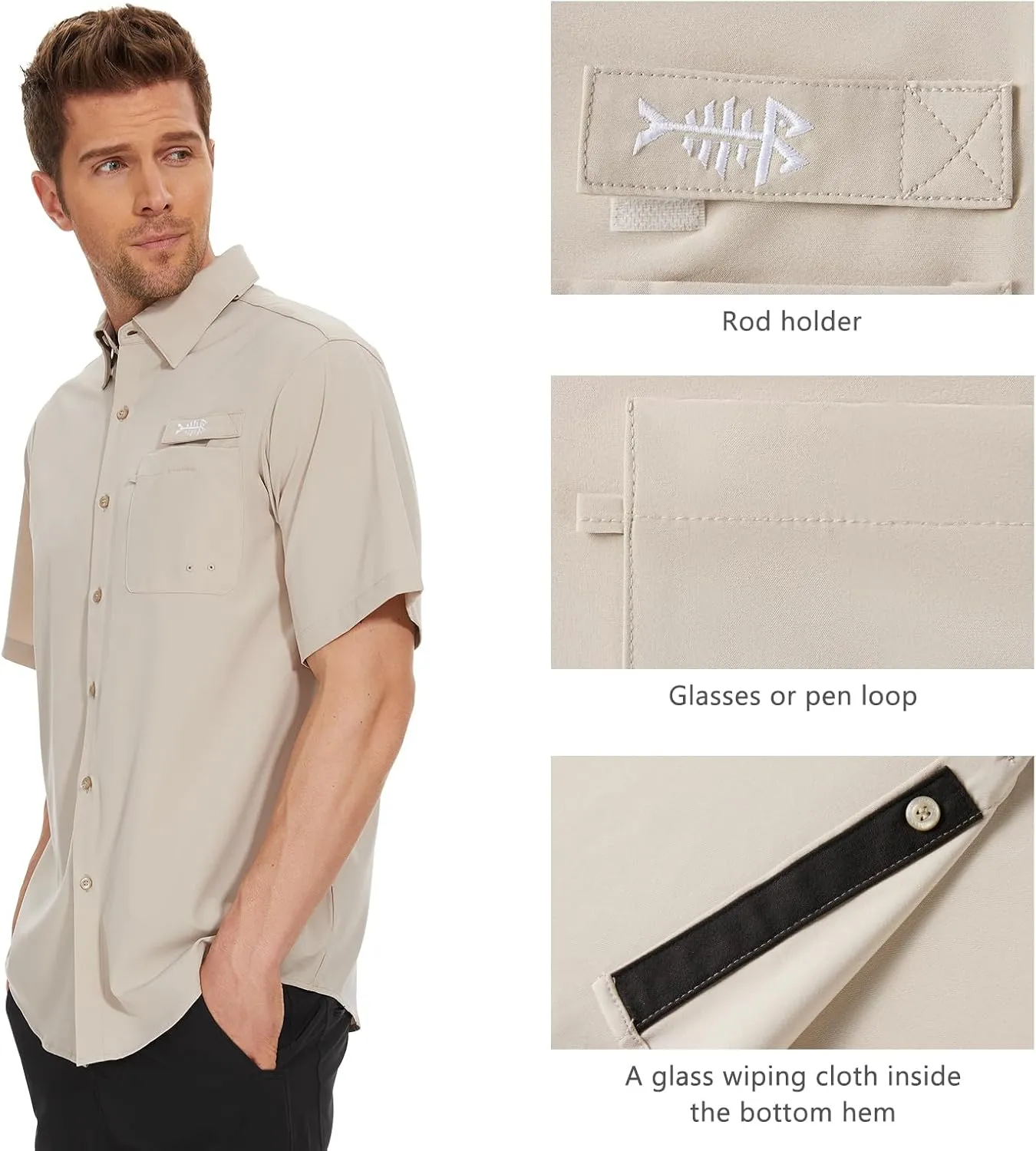 BASSDASH Men's UPF 50  Short Sleeve Button Down Fishing Shirt Breathable Lightweight for Outdoors Hiking Camping