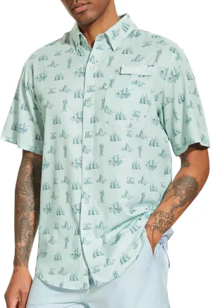 BASSDASH Men's UPF 50  Short Sleeve Button Down Fishing Shirt Breathable Lightweight for Outdoors Hiking Camping