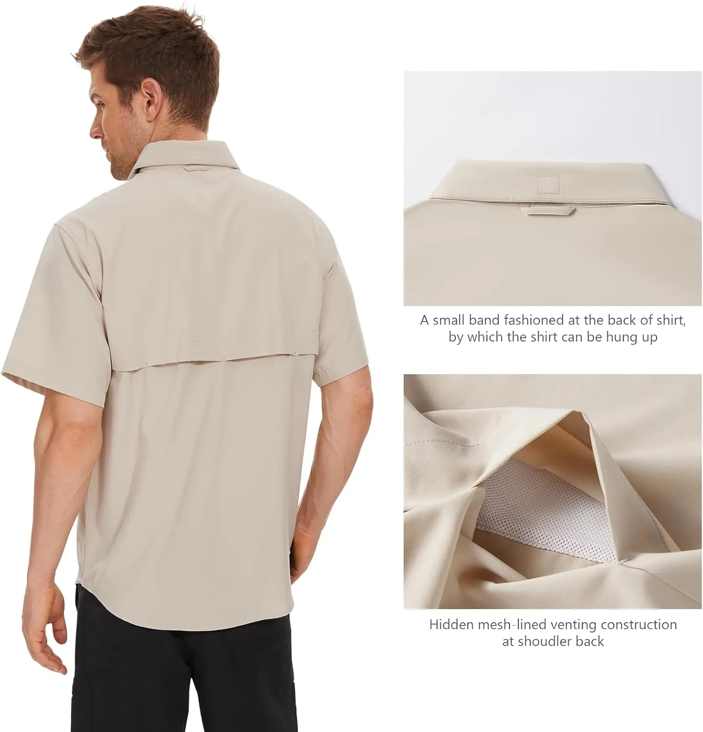 BASSDASH Men's UPF 50  Short Sleeve Button Down Fishing Shirt Breathable Lightweight for Outdoors Hiking Camping