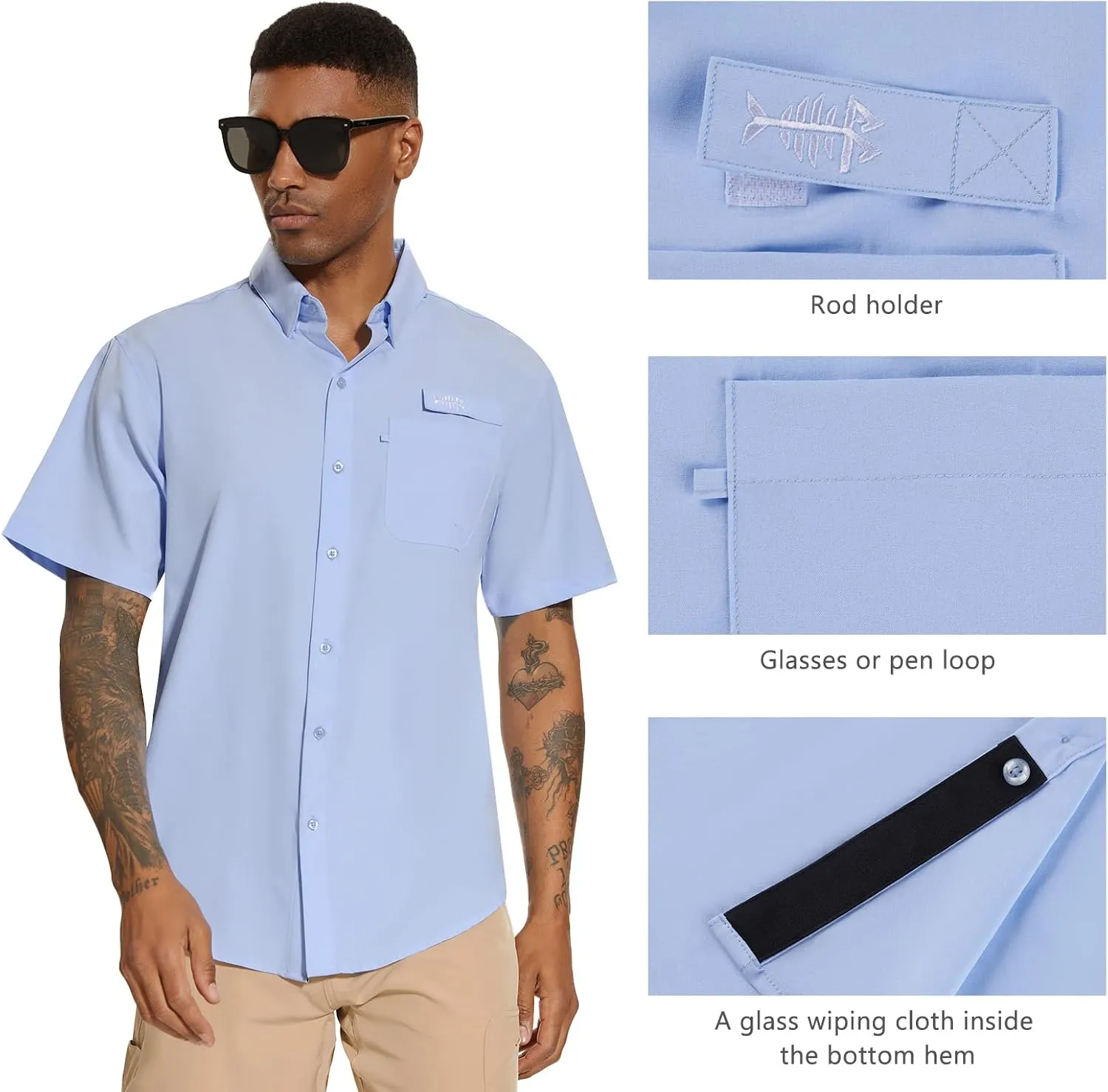 BASSDASH Men's UPF 50  Short Sleeve Button Down Fishing Shirt Breathable Lightweight for Outdoors Hiking Camping