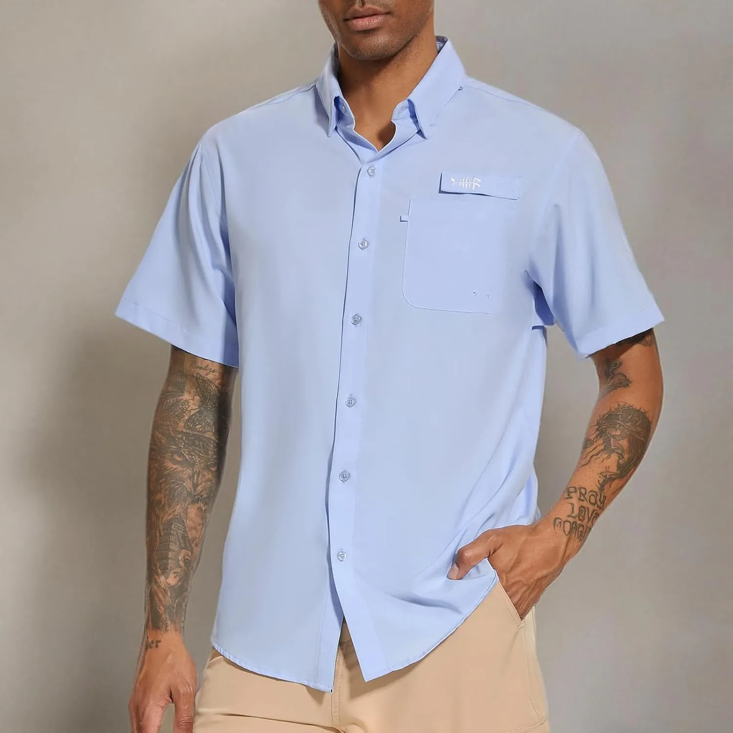 BASSDASH Men's UPF 50  Short Sleeve Button Down Fishing Shirt Breathable Lightweight for Outdoors Hiking Camping