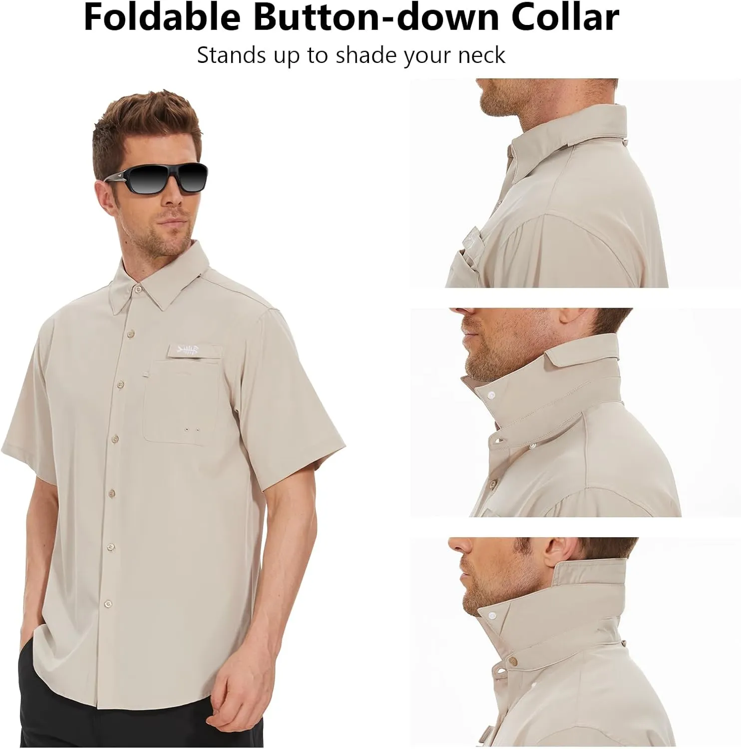 BASSDASH Men's UPF 50  Short Sleeve Button Down Fishing Shirt Breathable Lightweight for Outdoors Hiking Camping