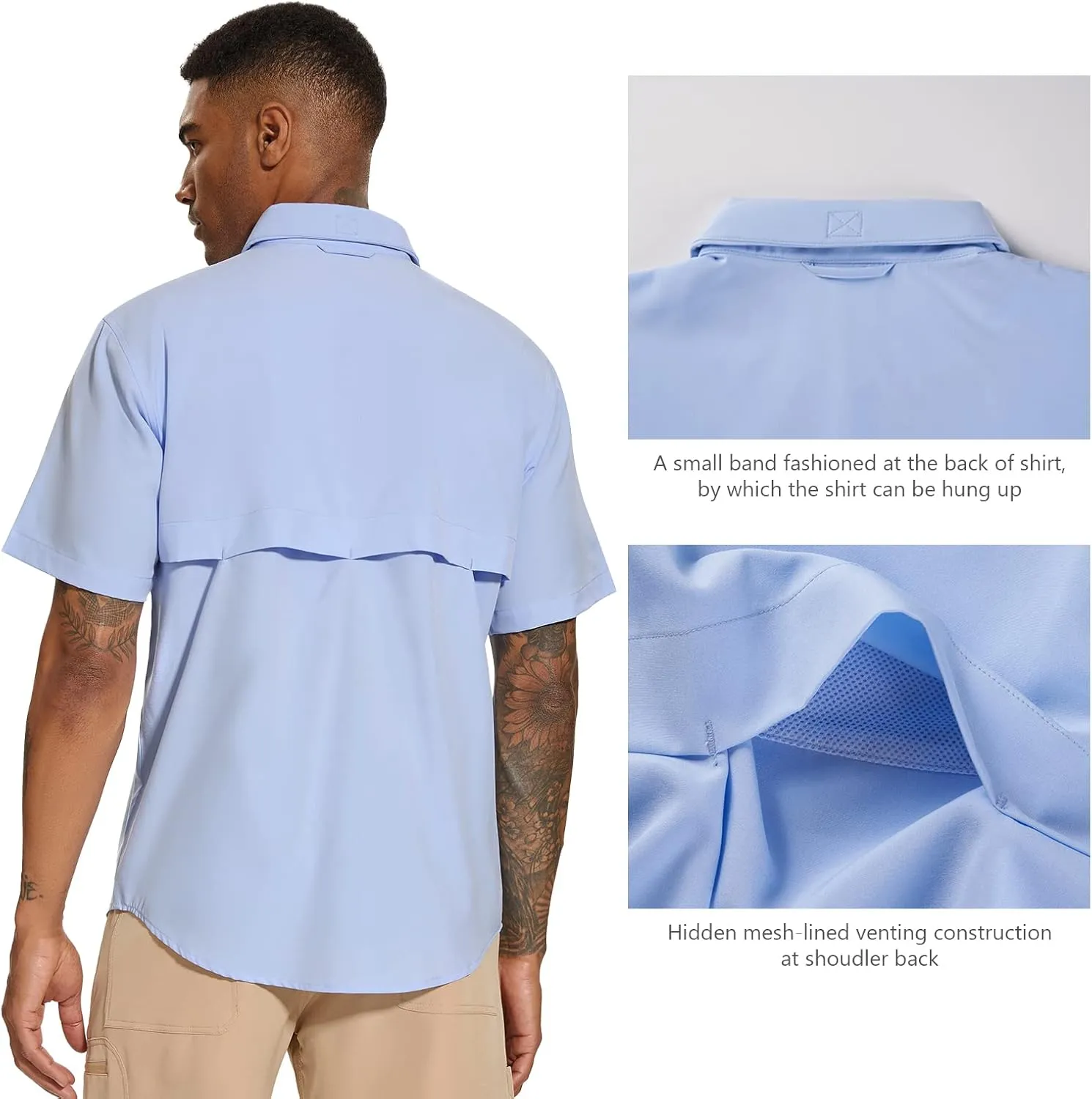 BASSDASH Men's UPF 50  Short Sleeve Button Down Fishing Shirt Breathable Lightweight for Outdoors Hiking Camping