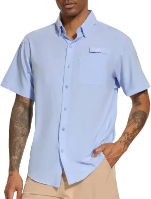 BASSDASH Men's UPF 50  Short Sleeve Button Down Fishing Shirt Breathable Lightweight for Outdoors Hiking Camping