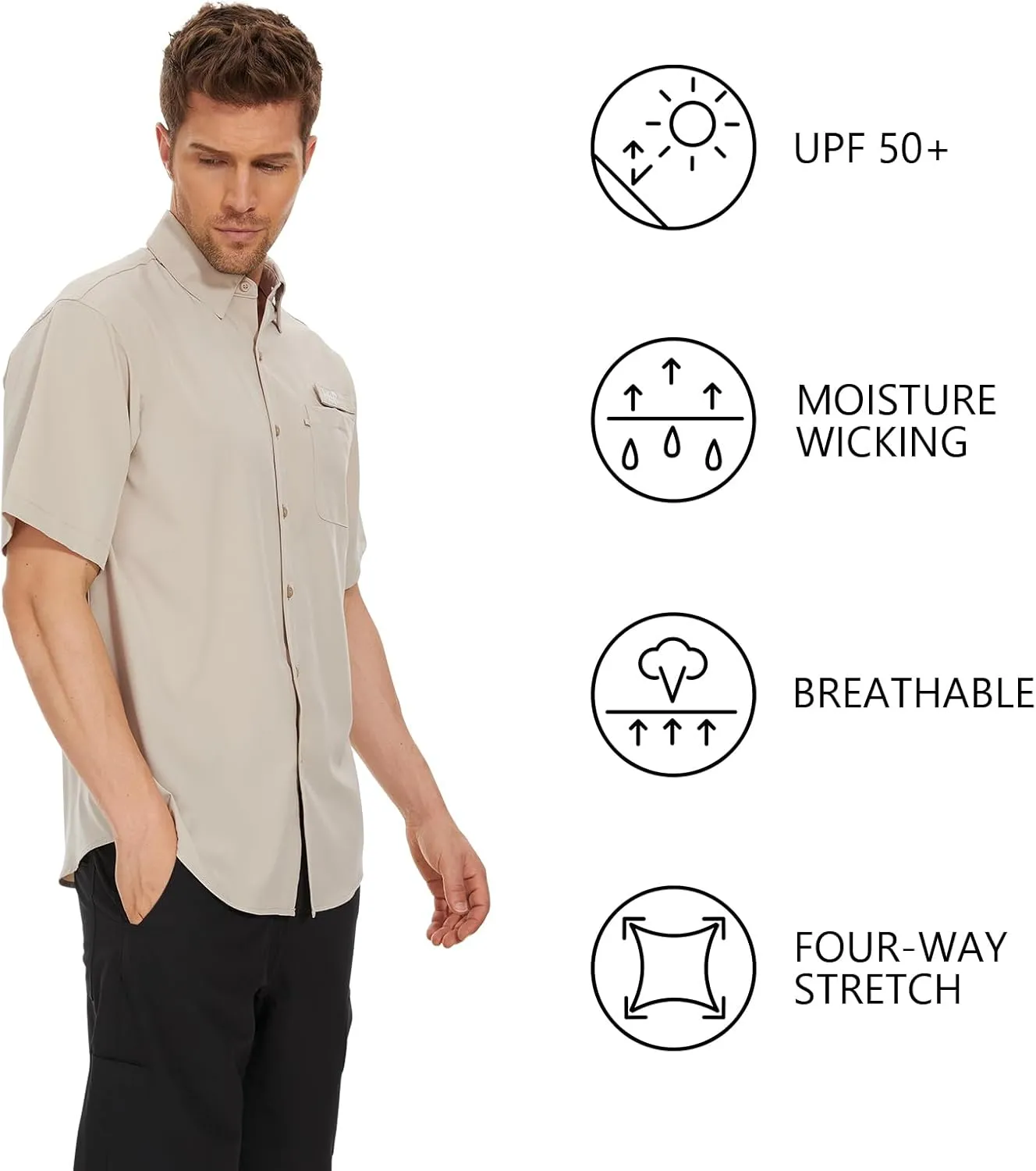 BASSDASH Men's UPF 50  Short Sleeve Button Down Fishing Shirt Breathable Lightweight for Outdoors Hiking Camping