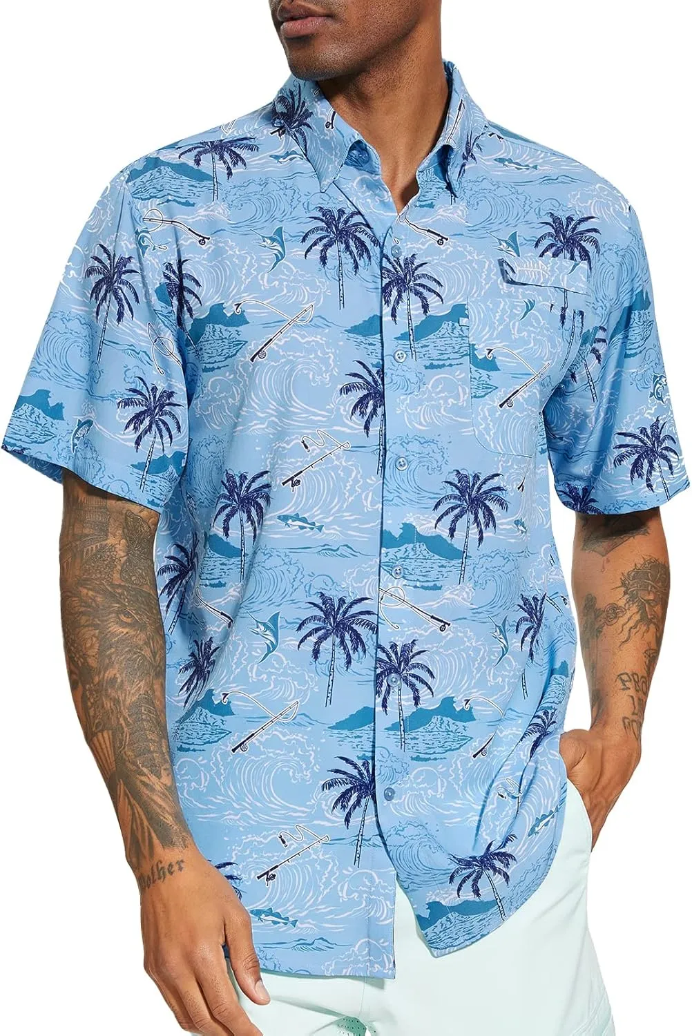 BASSDASH Men's UPF 50  Short Sleeve Button Down Fishing Shirt Breathable Lightweight for Outdoors Hiking Camping