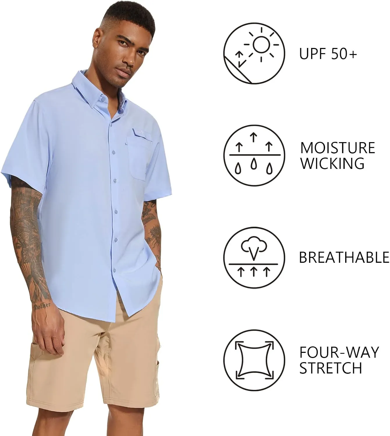 BASSDASH Men's UPF 50  Short Sleeve Button Down Fishing Shirt Breathable Lightweight for Outdoors Hiking Camping
