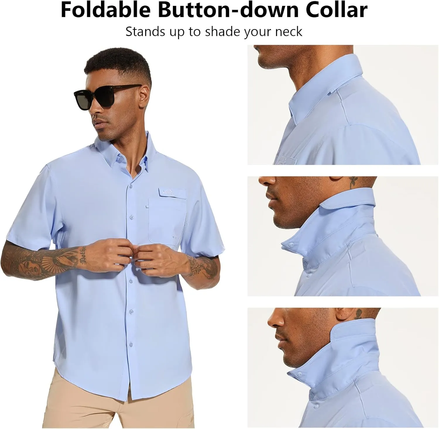 BASSDASH Men's UPF 50  Short Sleeve Button Down Fishing Shirt Breathable Lightweight for Outdoors Hiking Camping