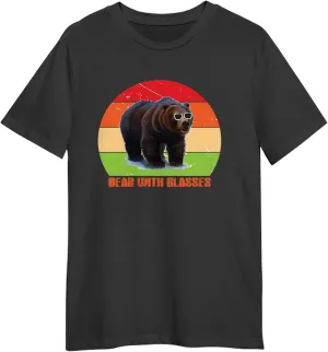 Bear with Glasses Retro Sunset T-Shirt, Gift Bear with Glasses Retro Sunset T-Shirt, Funny Bear with Glasses Retro Sunset T-Shirt, Love Bear with Glasses Retro Sunset T-Shirt Black