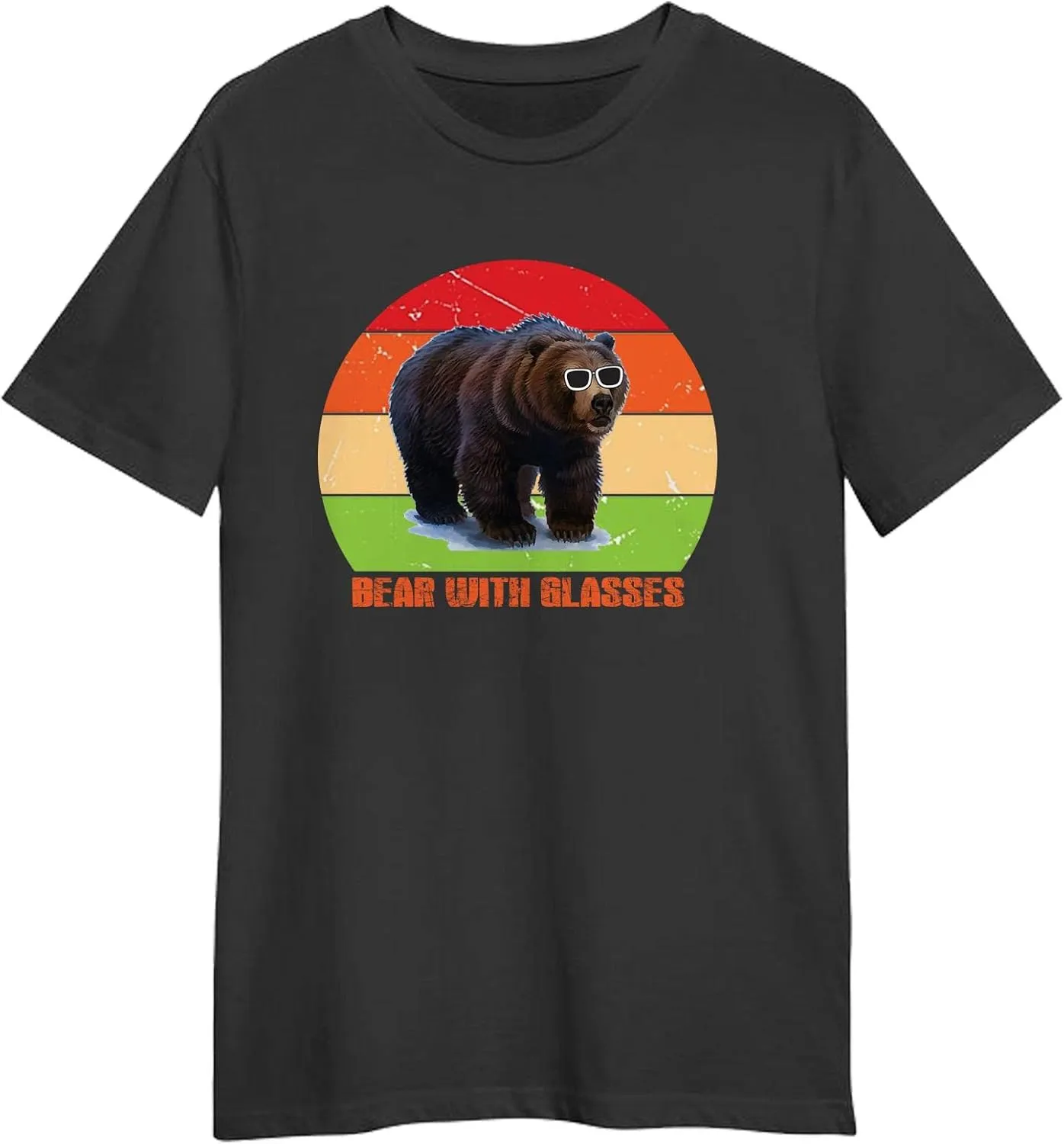 Bear with Glasses Retro Sunset T-Shirt, Gift Bear with Glasses Retro Sunset T-Shirt, Funny Bear with Glasses Retro Sunset T-Shirt, Love Bear with Glasses Retro Sunset T-Shirt Black