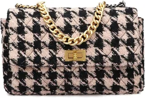 BERTYPUYI PU Leather Black And White Houndstooth Ladies Shoulder Bag Autumn And Winter Fashion Woolen Cloth Crossbody Bag
