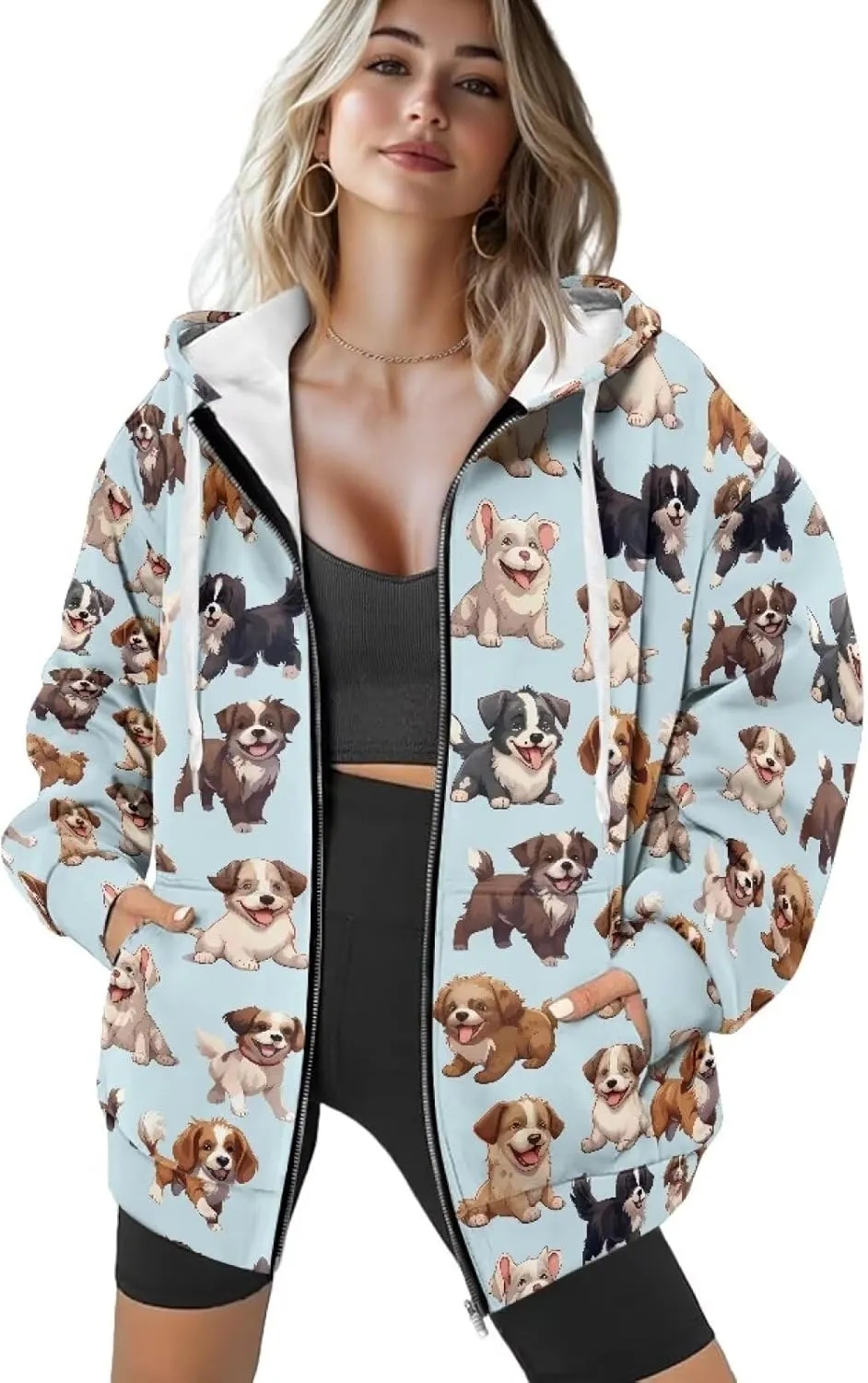 Biyejit Womens Zip Up Hoodies Long Sleeve Fall Oversized Sweatshirts Y2K Jacket with Pockets