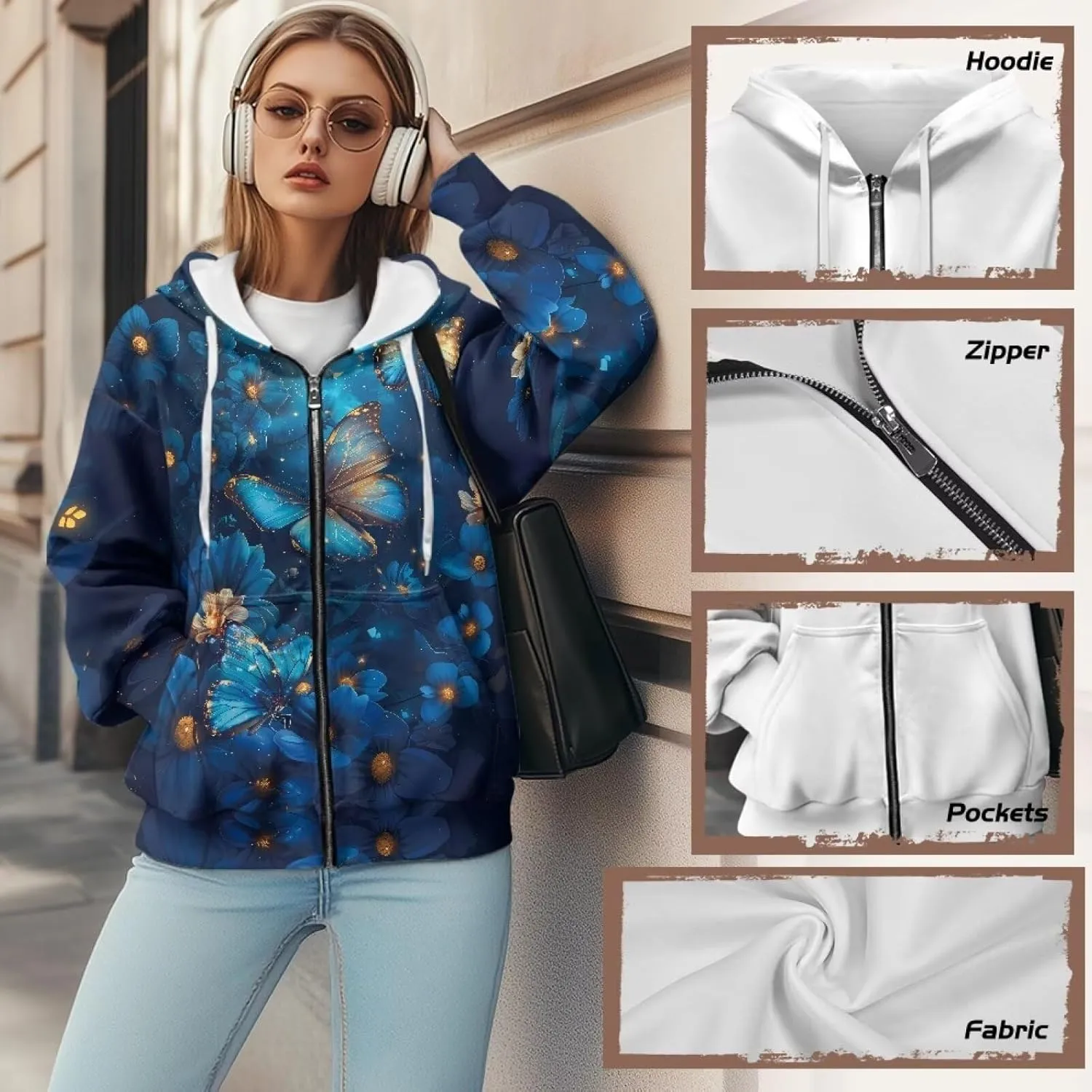 Biyejit Womens Zip Up Hoodies Long Sleeve Fall Oversized Sweatshirts Y2K Jacket with Pockets