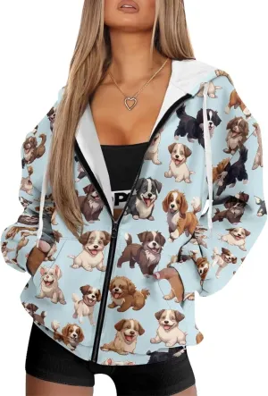 Biyejit Womens Zip Up Hoodies Long Sleeve Fall Oversized Sweatshirts Y2K Jacket with Pockets