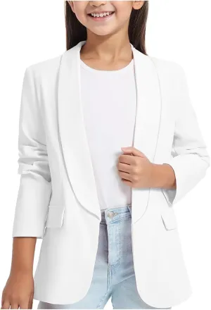 Blazer Jacket for Teen Girls Long Sleeve Y2K Solid Lapel Formal Suit Coat Casual Open Front Dress Tops with Pocket