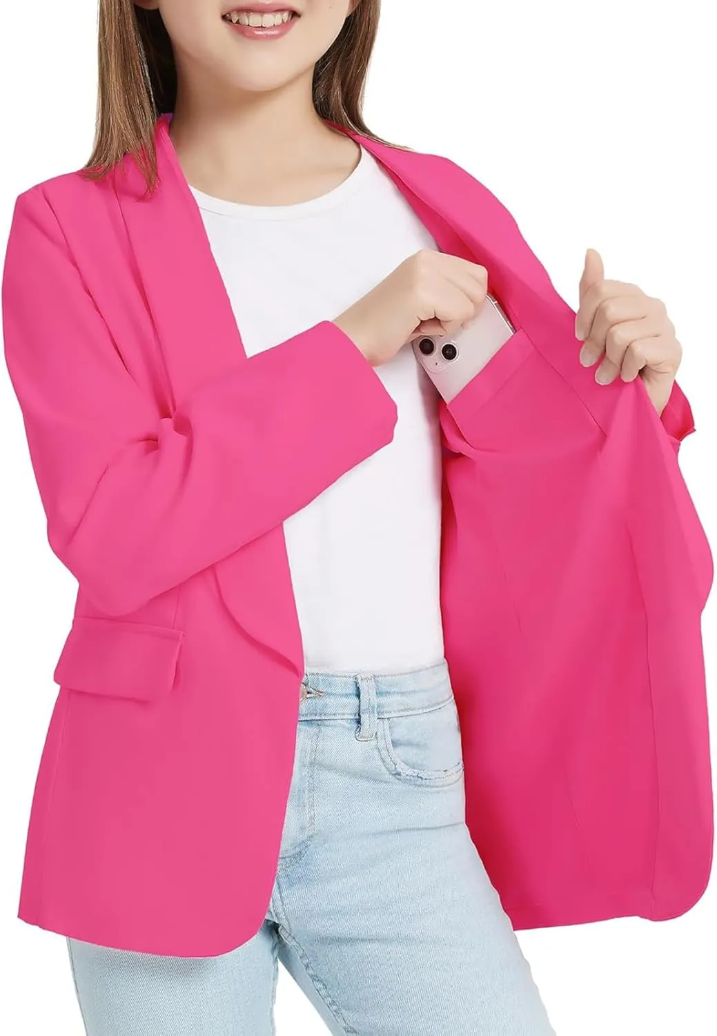 Blazer Jacket for Teen Girls Long Sleeve Y2K Solid Lapel Formal Suit Coat Casual Open Front Dress Tops with Pocket