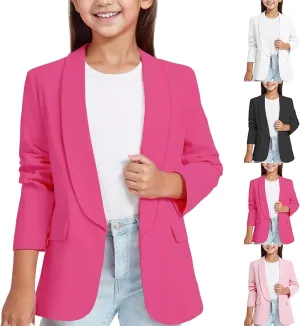 Blazer Jacket for Teen Girls Long Sleeve Y2K Solid Lapel Formal Suit Coat Casual Open Front Dress Tops with Pocket