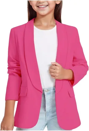 Blazer Jacket for Teen Girls Long Sleeve Y2K Solid Lapel Formal Suit Coat Casual Open Front Dress Tops with Pocket