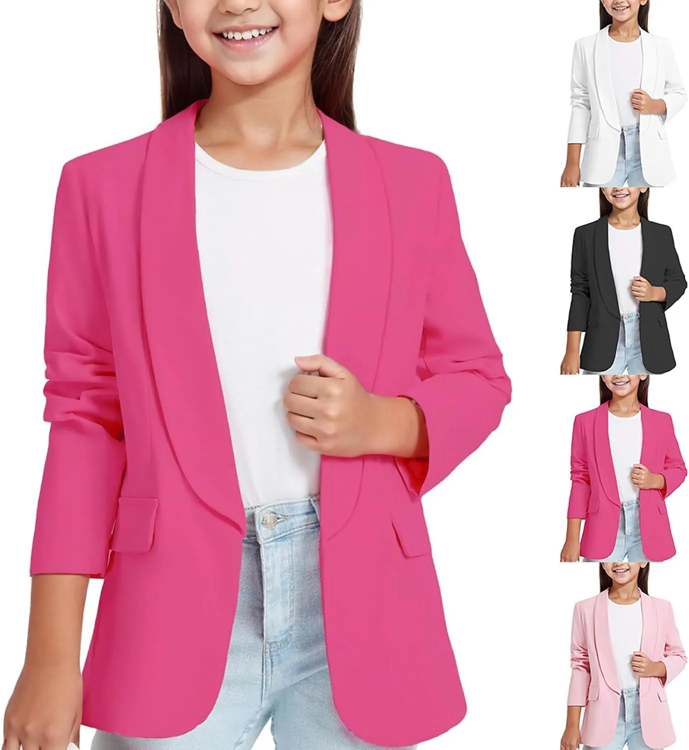 Blazer Jacket for Teen Girls Long Sleeve Y2K Solid Lapel Formal Suit Coat Casual Open Front Dress Tops with Pocket