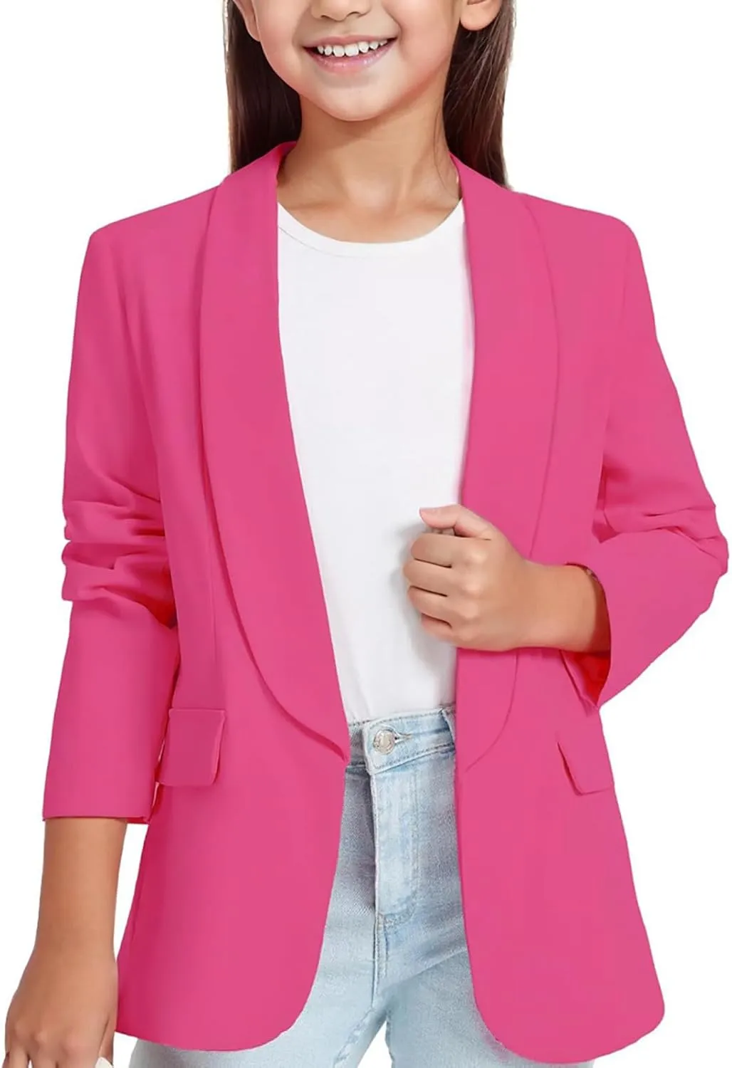 Blazer Jacket for Teen Girls Long Sleeve Y2K Solid Lapel Formal Suit Coat Casual Open Front Dress Tops with Pocket