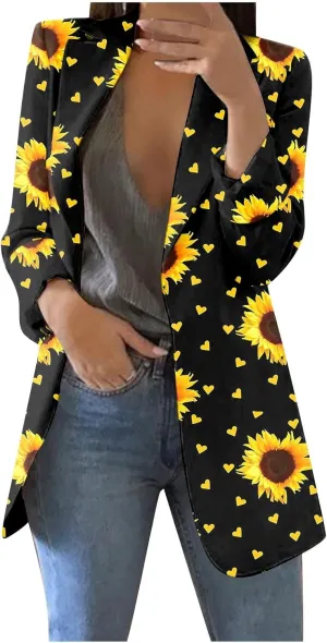 Blazer Jackets for Women,Casual Long Sleeve Lightweight Work Office Jacket Open Front Cardigan Outwear with Pockets