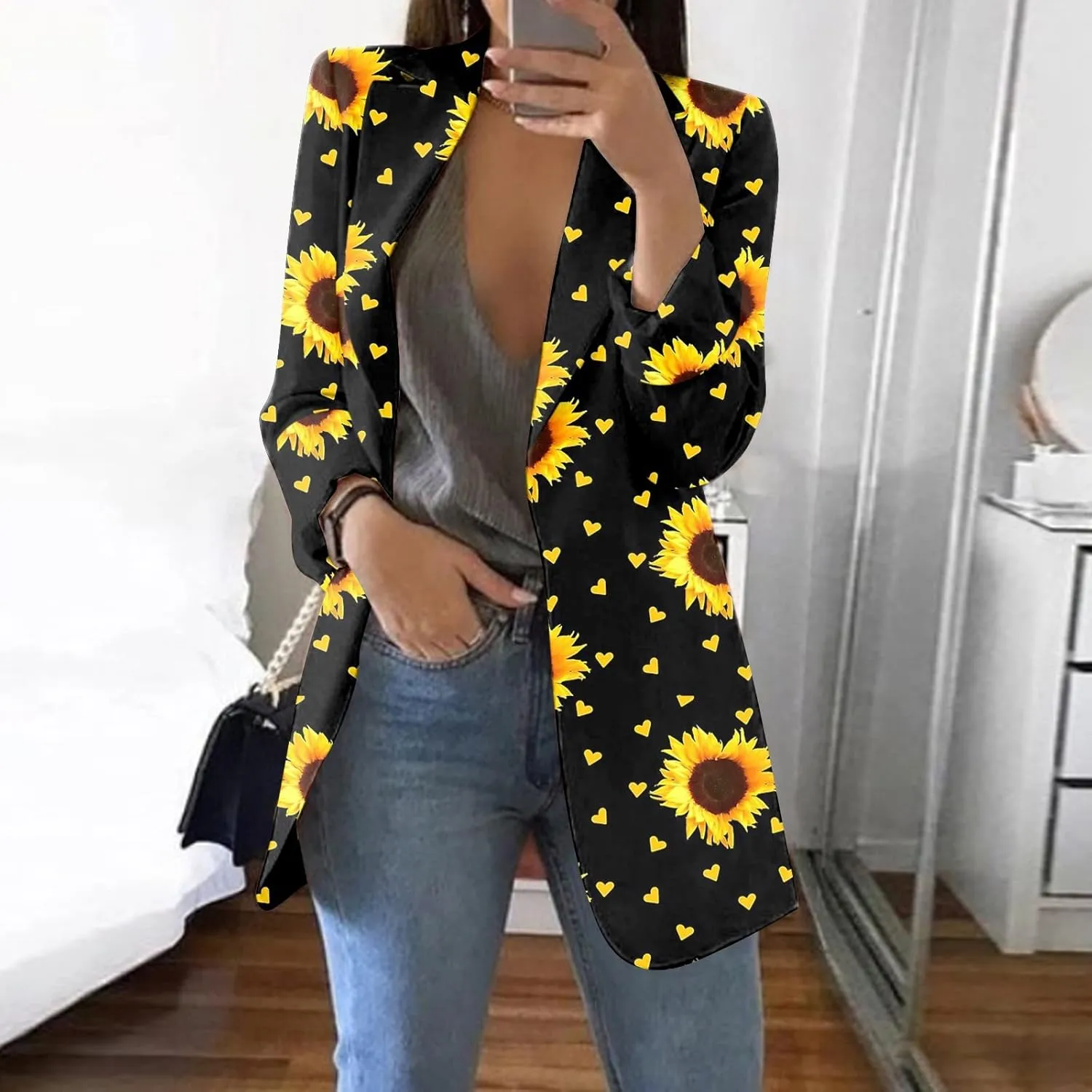 Blazer Jackets for Women,Casual Long Sleeve Lightweight Work Office Jacket Open Front Cardigan Outwear with Pockets
