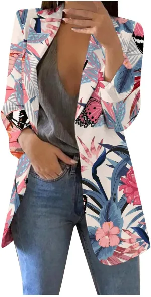 Blazer Jackets for Women,Casual Long Sleeve Lightweight Work Office Jacket Open Front Cardigan Outwear with Pockets